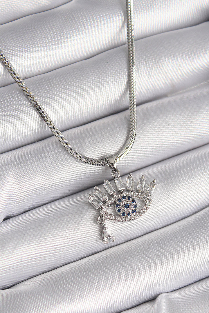 EBJ 316L Stainless Steel Silver Color Italian Chain Necklace with Zircon Stone Eye Design Women's Necklace - Salina Cruz