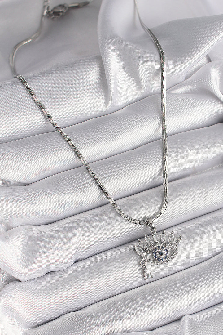 EBJ 316L Stainless Steel Silver Color Italian Chain Necklace with Zircon Stone Eye Design Women's Necklace - Salina Cruz