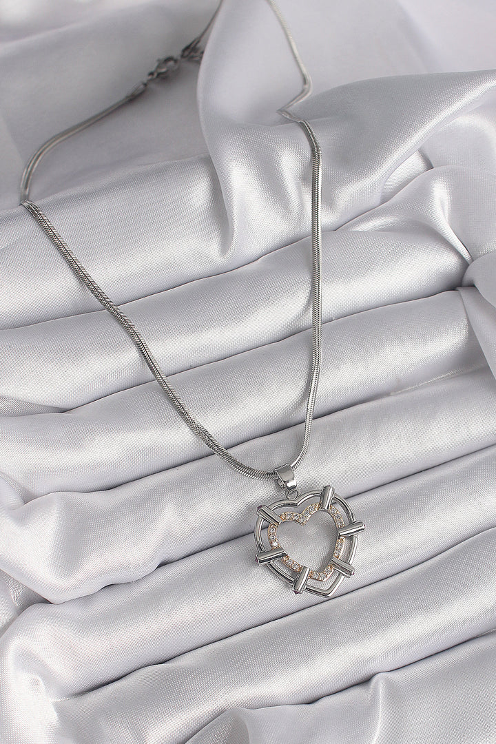 EBJ 316L Stainless Steel Silver Color Italian Chain Mixed Color Zircon Stone Detail Heart Model Women's Necklace - Passaic