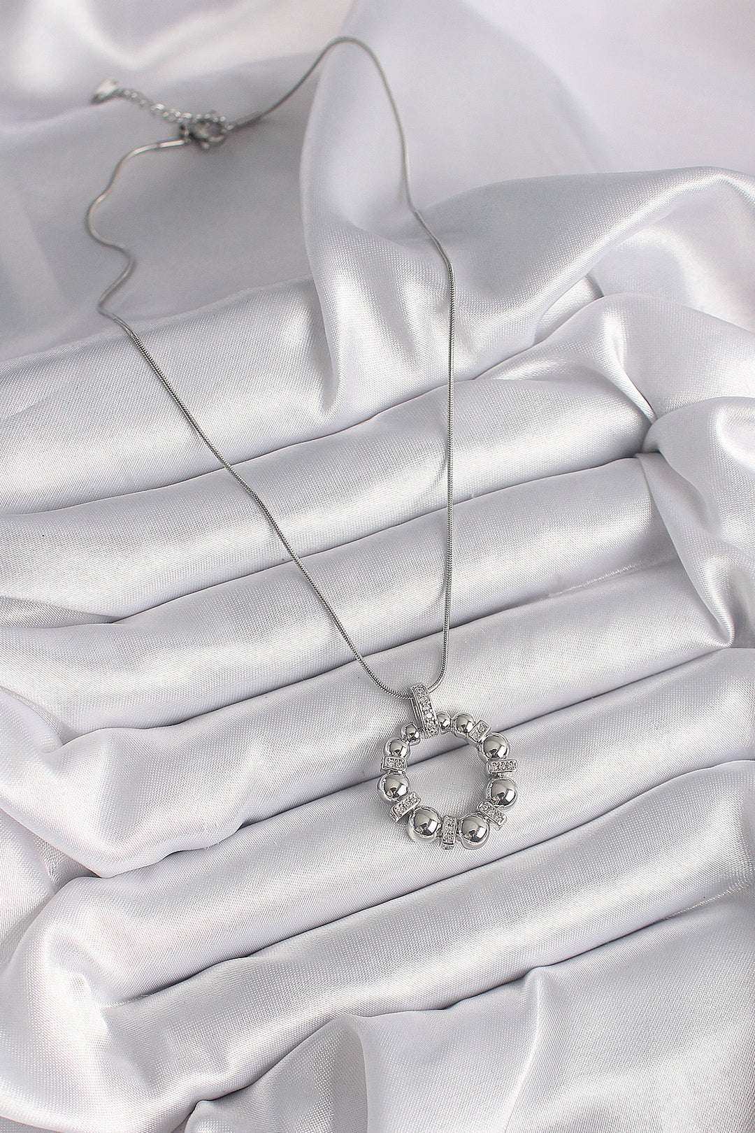 EBJ 316L Stainless Steel Silver Color Chain Zircon Stone Detailed Domed Ring Model Women's Necklace - Eastbourne