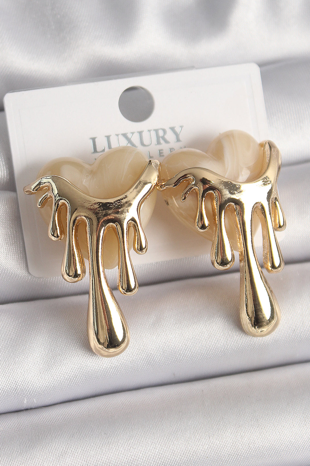 EBJ Rice Gold Color White Mother of Pearl Flowing Heart Model Women's Earring - Franconville