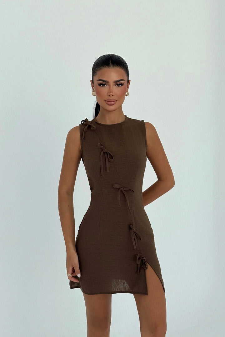 EYY Women Brown Kathy Mini Bow Dress - Harrow