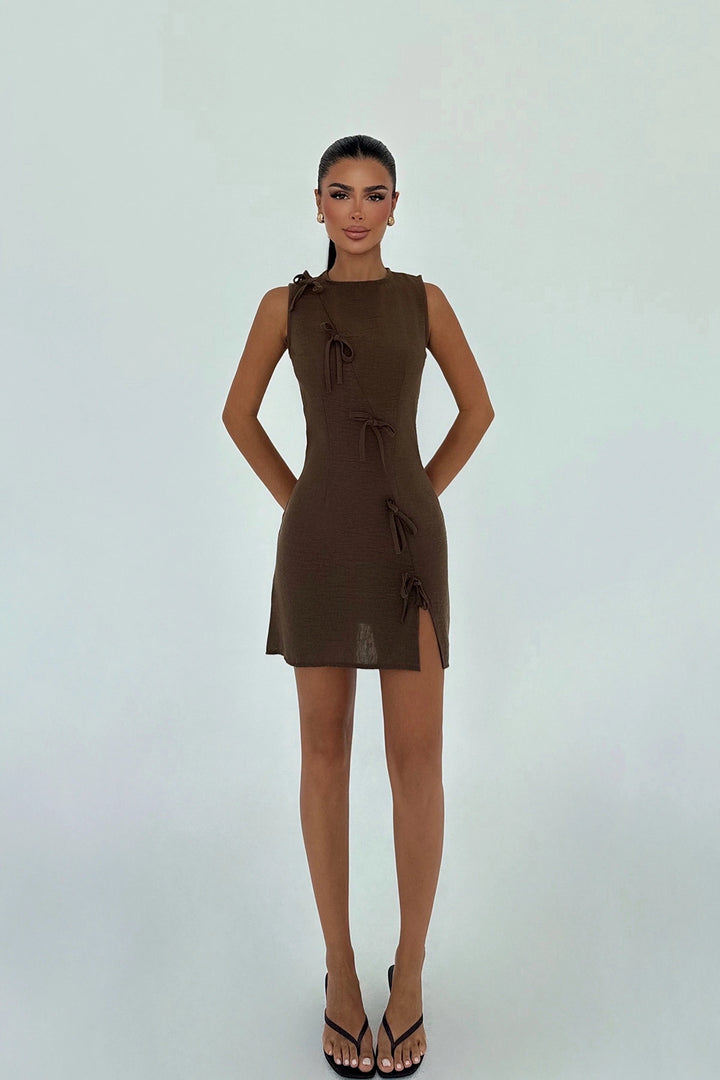 EYY Women Brown Kathy Mini Bow Dress - Harrow