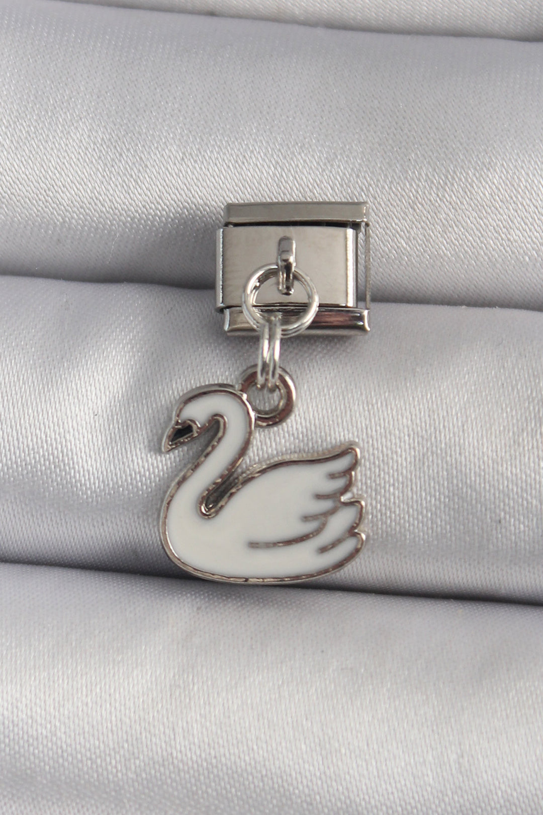 EBJ 316L Stainless Steel Silver Color Swinging White Swan Model Nomination Charm - Oakland