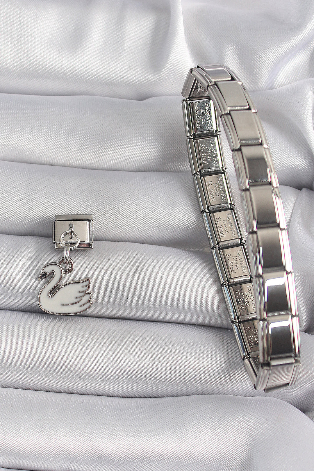 EBJ 316L Stainless Steel Silver Color Swinging White Swan Model Nomination Charm - Oakland