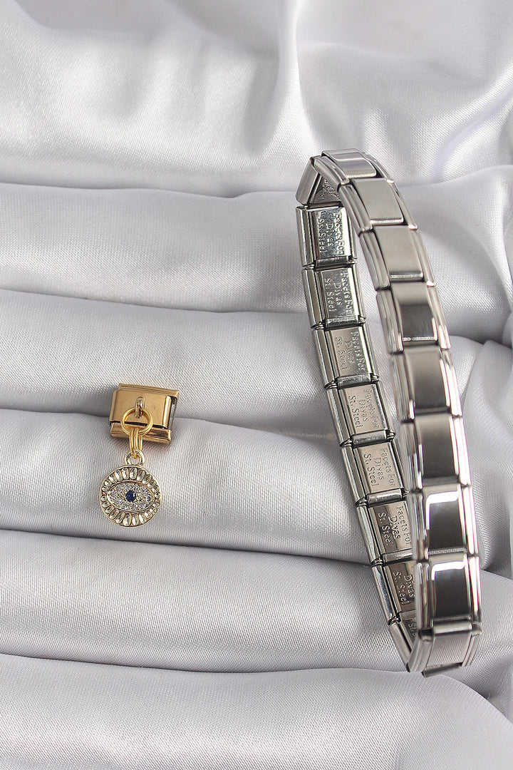 EBJ 316L Steel Gold Color Dangle Eye Model Nomination Charm with Zircon Stone - Zacatepec