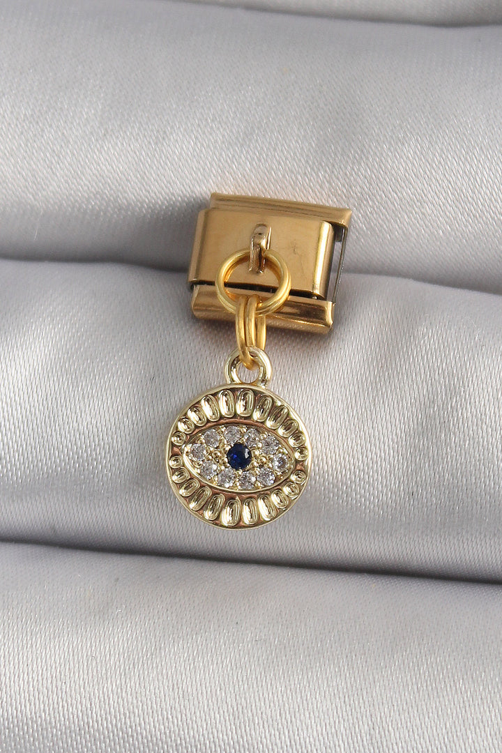 EBJ 316L Steel Gold Color Dangle Eye Model Nomination Charm with Zircon Stone - Zacatepec