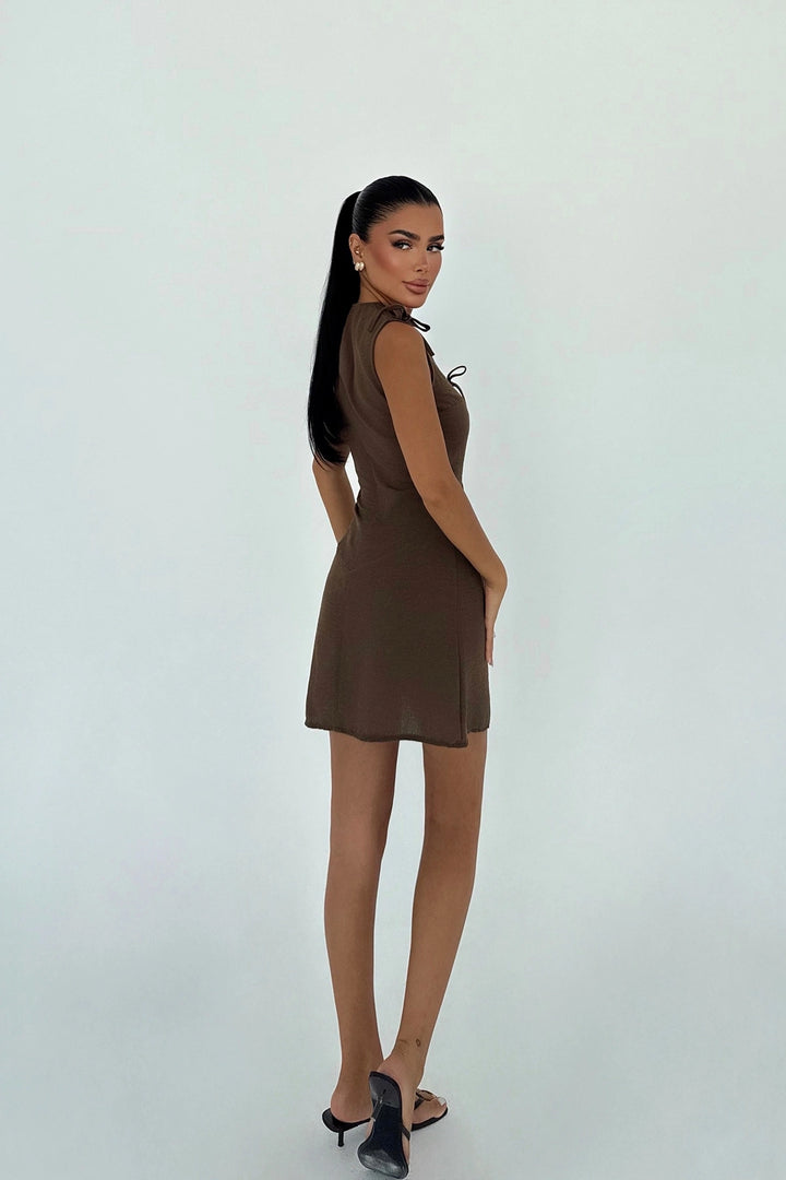 EYY Women Brown Kathy Mini Bow Dress - Harrow