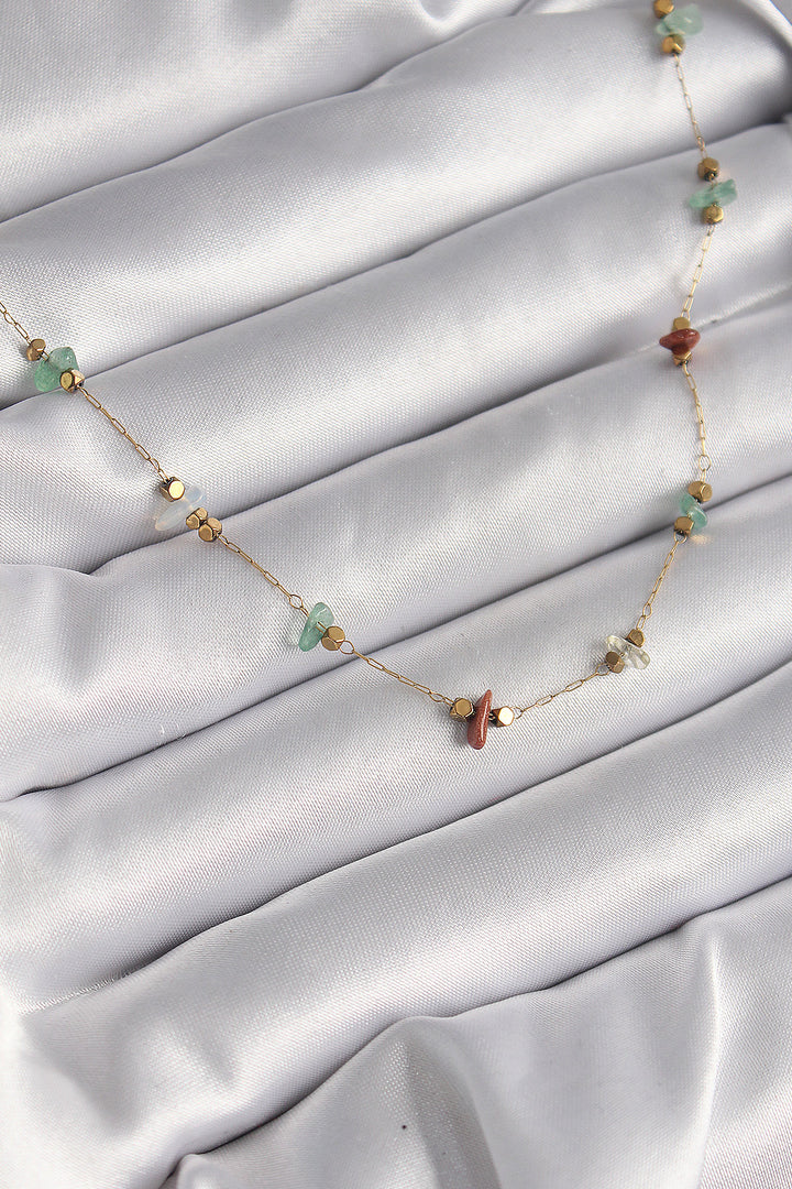 EBJ 316L Steel Gold Color Chain Colorful Natural Stone Model Women's Necklace - Culver City
