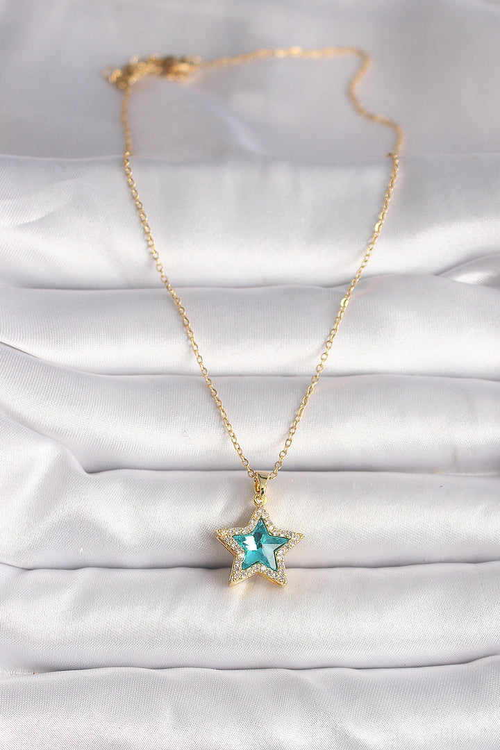 EBJ 316L Steel Gold Color Zircon Stone Blue Star Model Women's Necklace - Straubing