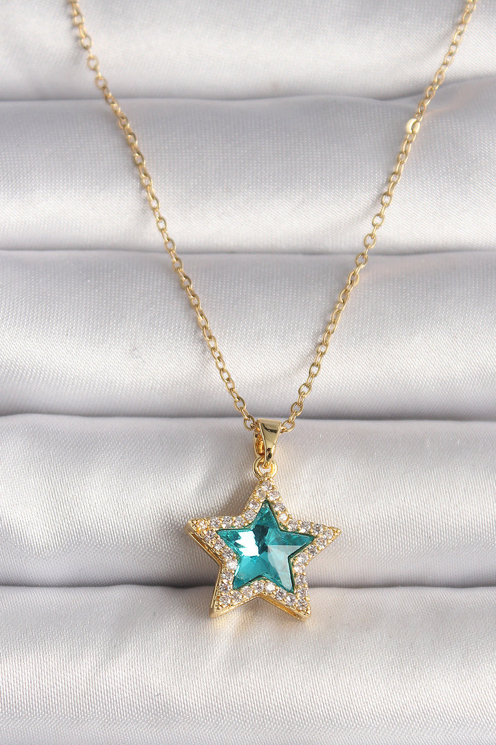 EBJ 316L Steel Gold Color Zircon Stone Blue Star Model Women's Necklace - Straubing