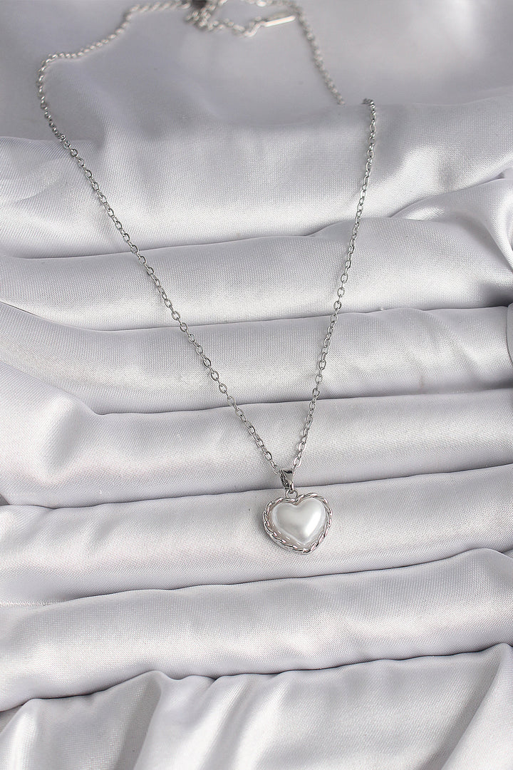 EBJ 316L Stainless Steel Silver Color Chain 3D Pearl Heart Model Women's Necklace - Buckeye