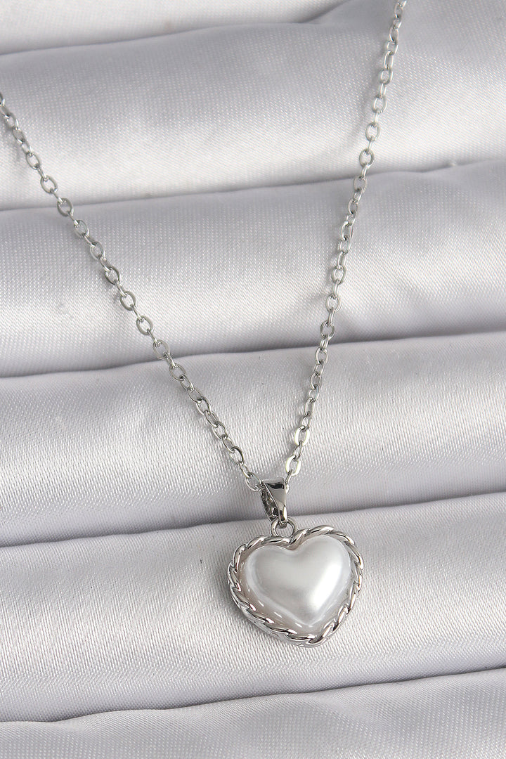 EBJ 316L Stainless Steel Silver Color Chain 3D Pearl Heart Model Women's Necklace - Buckeye