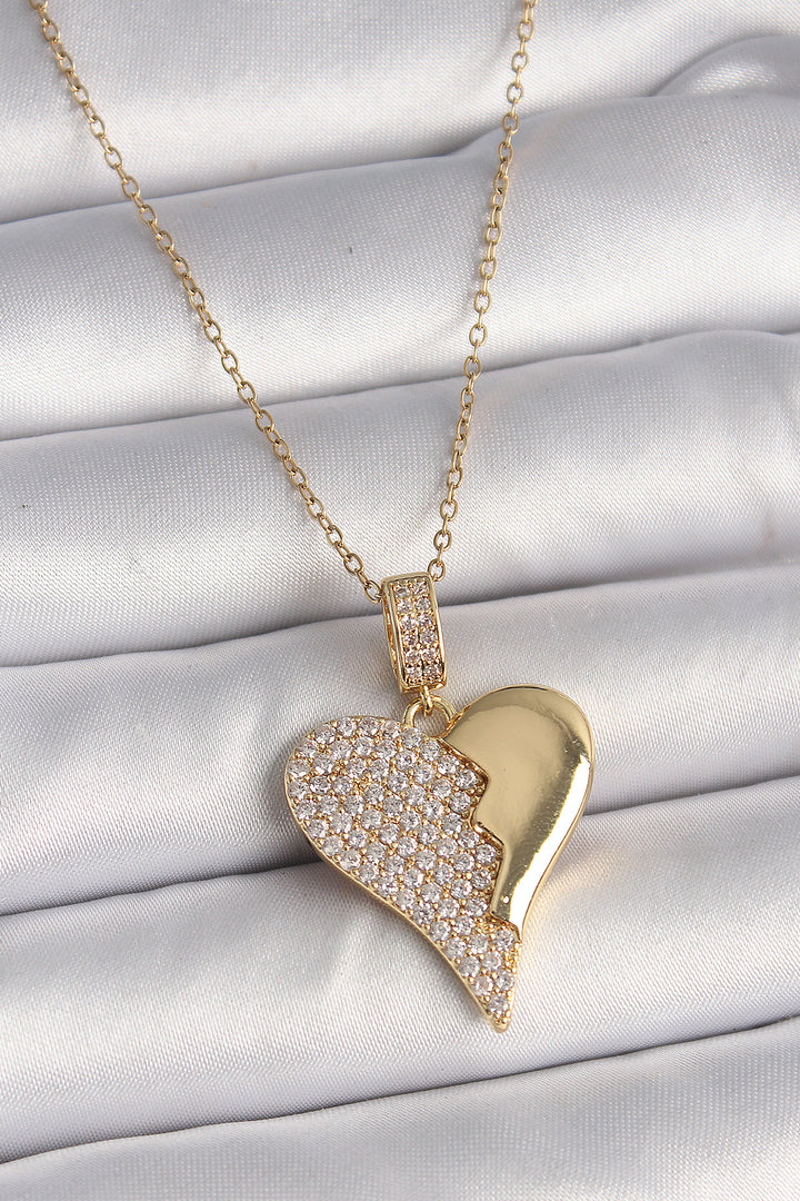 EBJ 316L Steel Gold Color Chain with Zircon Stone Broken Heart Model Women's Necklace - Cluj-Napoca