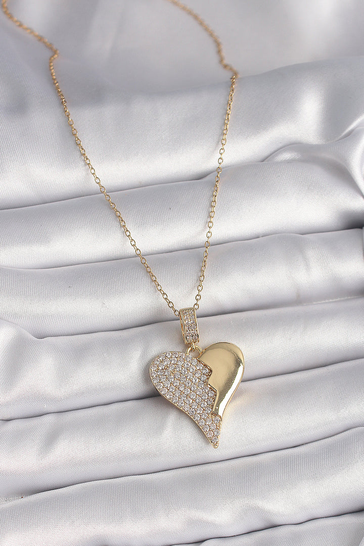 EBJ 316L Steel Gold Color Chain with Zircon Stone Broken Heart Model Women's Necklace - Cluj-Napoca
