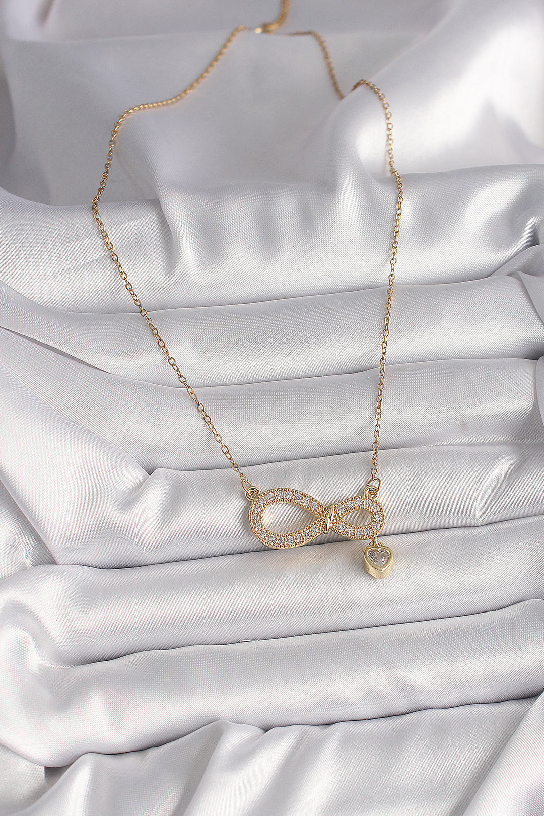 EBJ 316L Steel Gold Color Chain with Zircon Stone Infinity Model Pendant with Heart Detail Women's Necklace - Tallahassee
