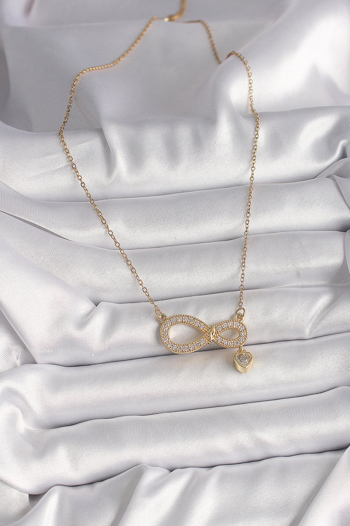 EBJ 316L Steel Gold Color Chain with Zircon Stone Infinity Model Pendant with Heart Detail Women's Necklace - Tallahassee