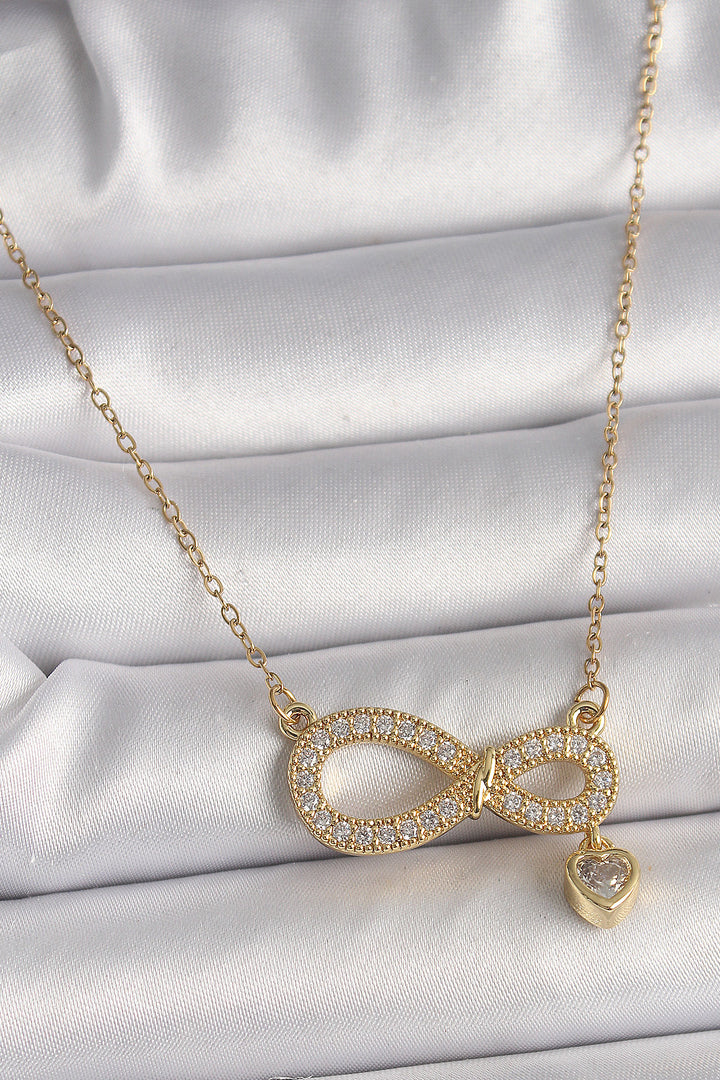 EBJ 316L Steel Gold Color Chain with Zircon Stone Infinity Model Pendant with Heart Detail Women's Necklace - Tallahassee