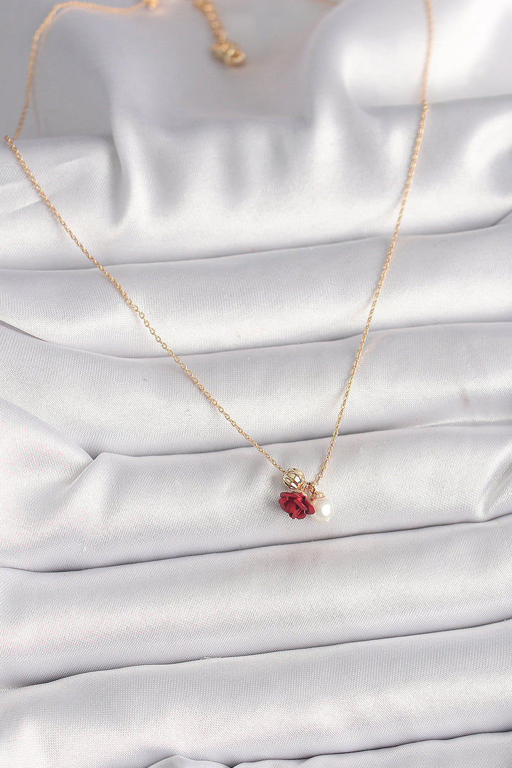 EBJ Rice Gold Color Rose Model Pearl Detail Women's Necklace - Ravenna