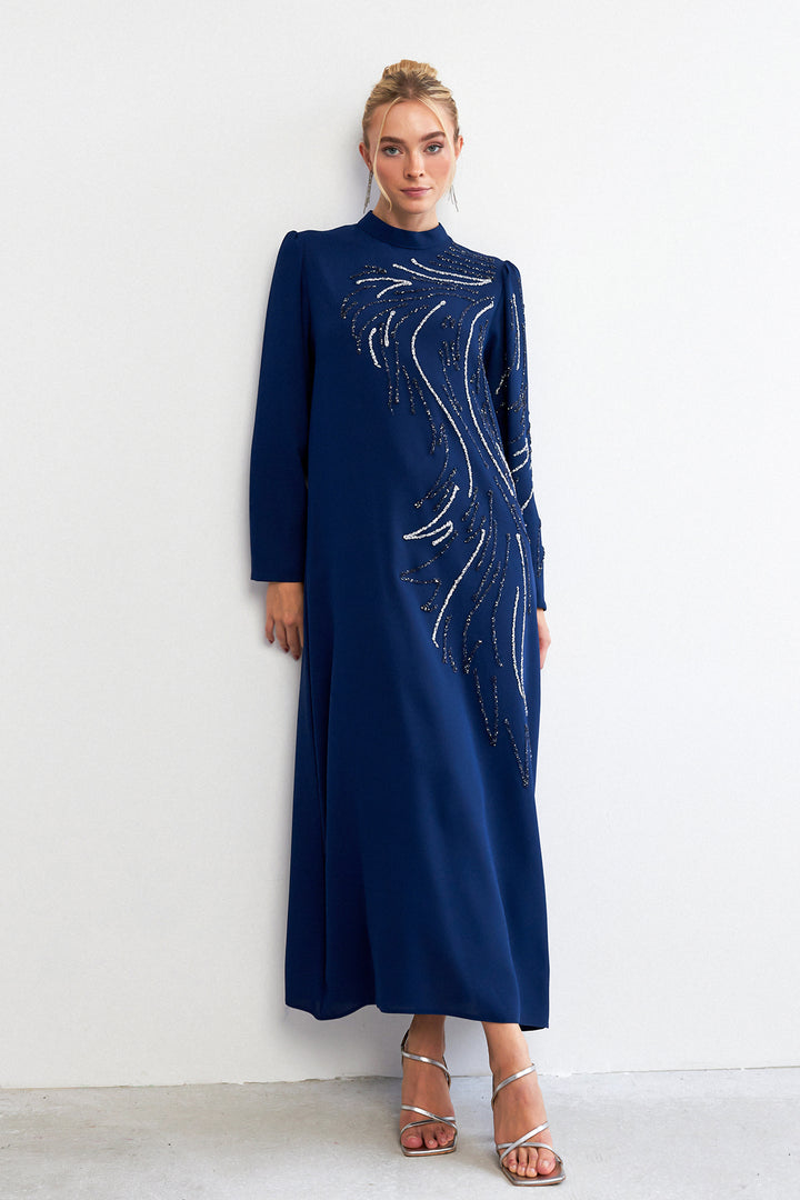 ZRF Women Zeren Stone-Embroidered Evening Dress - Indigo - Riverhead