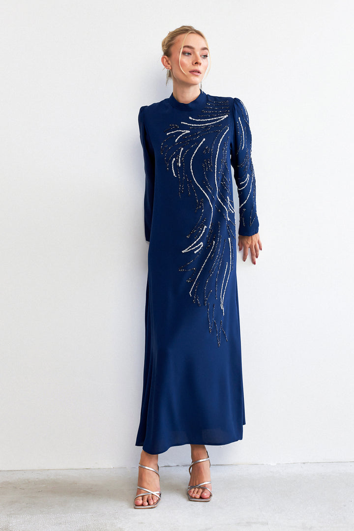 ZRF Women Zeren Stone-Embroidered Evening Dress - Indigo - Riverhead