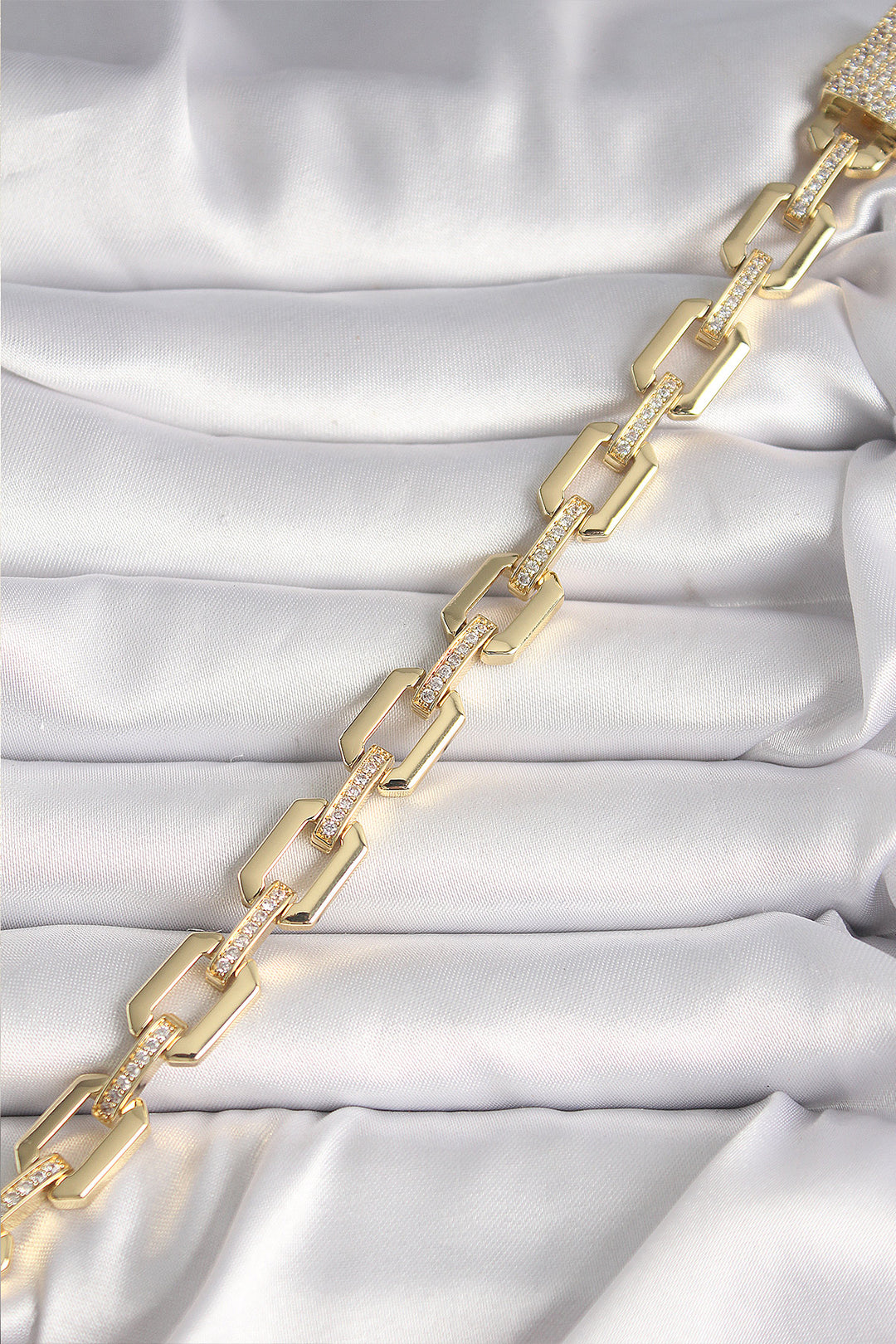 EBJ Rice Gold Color Zircon Stone Detailed Square Chain Model Xuping VIP Exclusive Series Women's Bracelet - Coral Gables