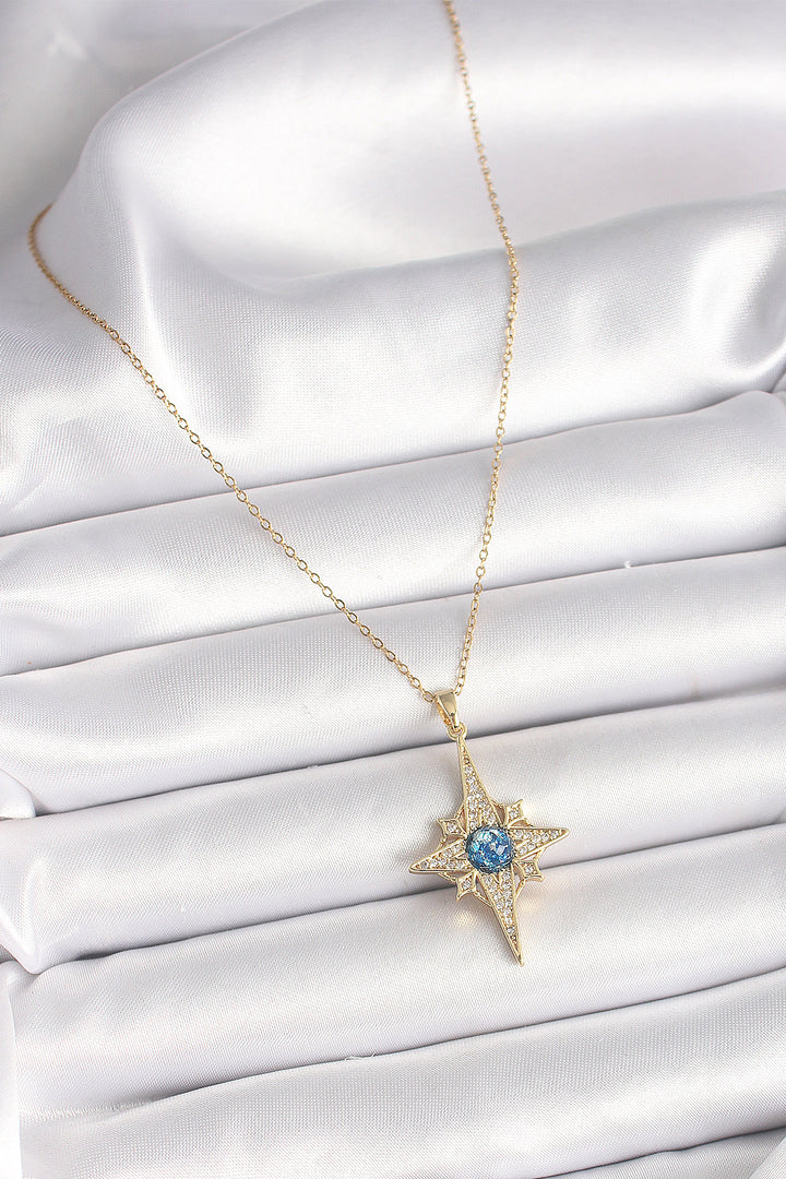 EBJ 316L Steel Gold Color Zircon Stone Polar Star Model Women's Necklace - Lancaster