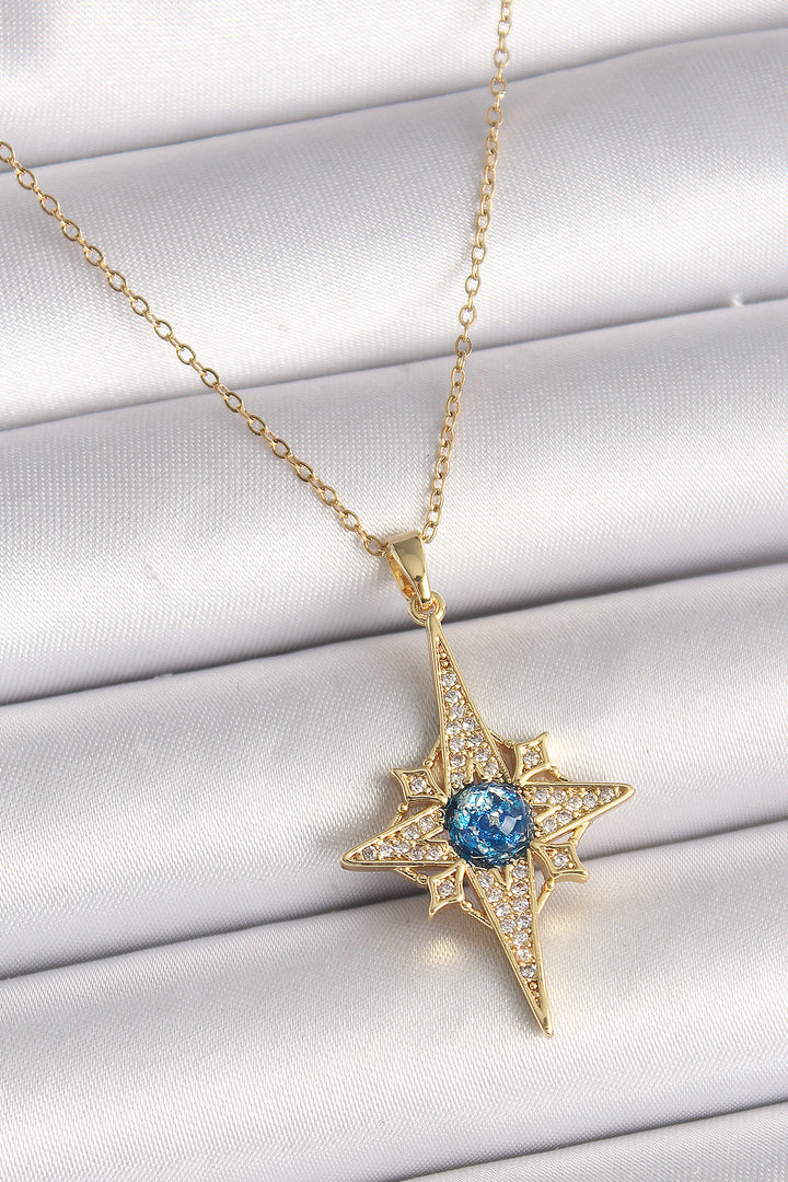 EBJ 316L Steel Gold Color Zircon Stone Polar Star Model Women's Necklace - Lancaster