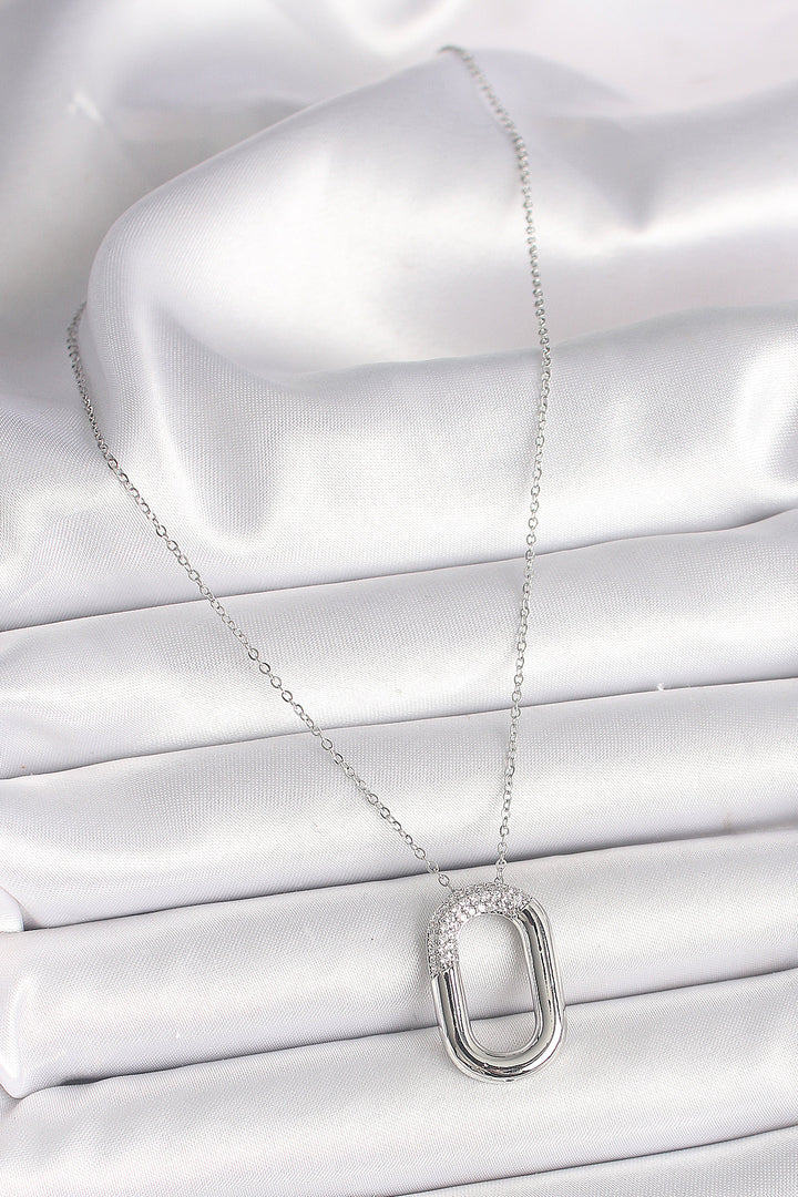 EBJ 316L Stainless Steel Silver Color Zircon Stone Oval Model Women's Necklace - Barcelos