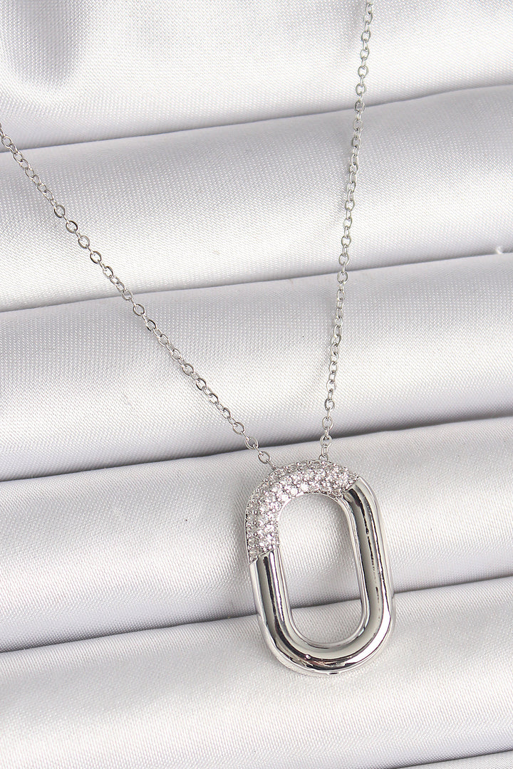EBJ 316L Stainless Steel Silver Color Zircon Stone Oval Model Women's Necklace - Barcelos