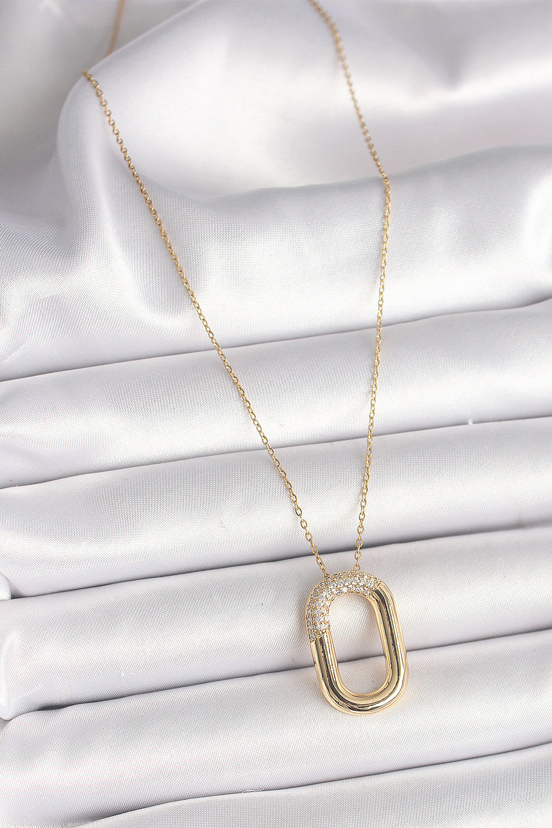EBJ 316L Steel Gold Color Zircon Stone Oval Model Women's Necklace - Borken