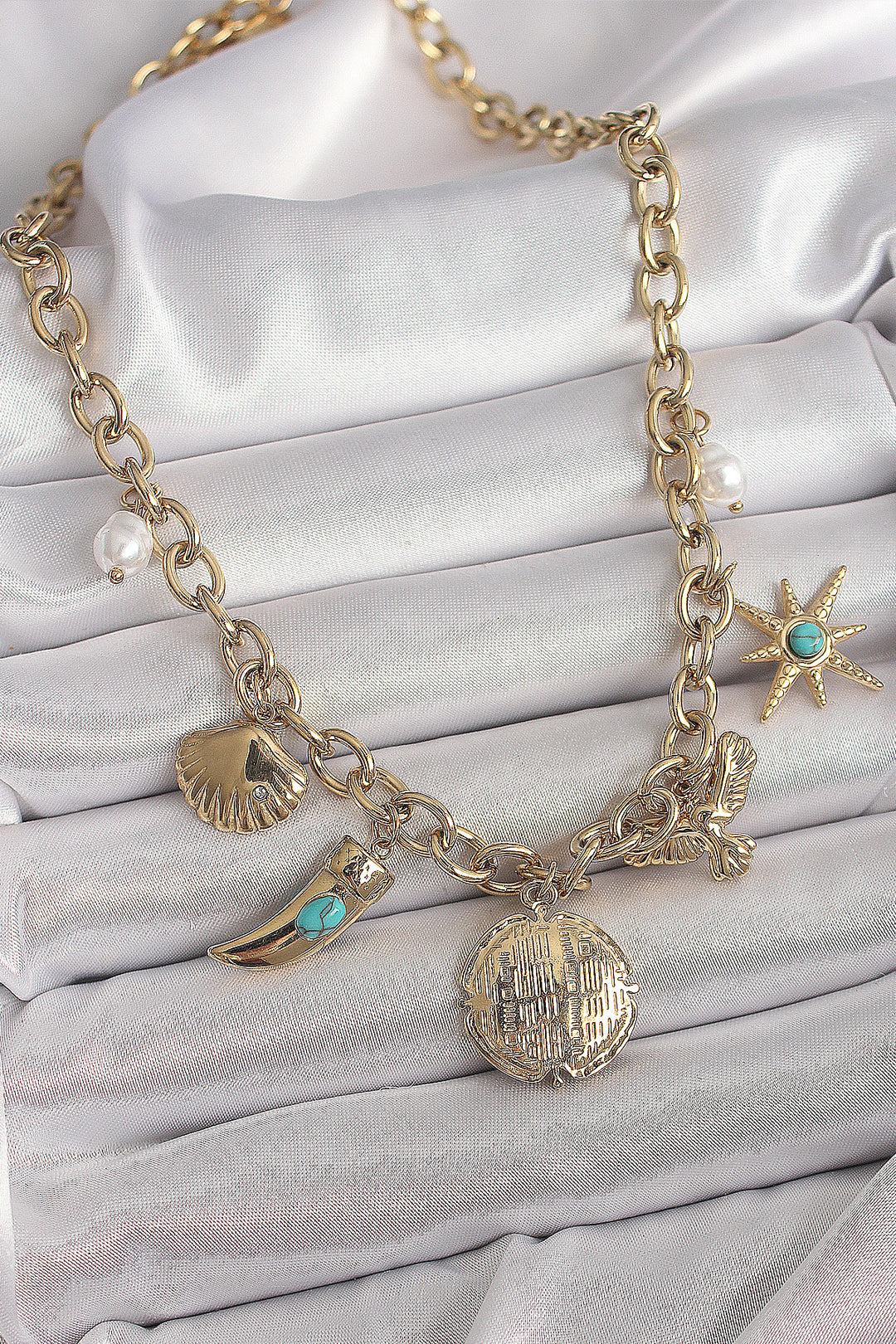 EBJ 316L Steel Gold Color Chain Pendant Multiple Figure Model Women's Necklace - Ixtapaluca