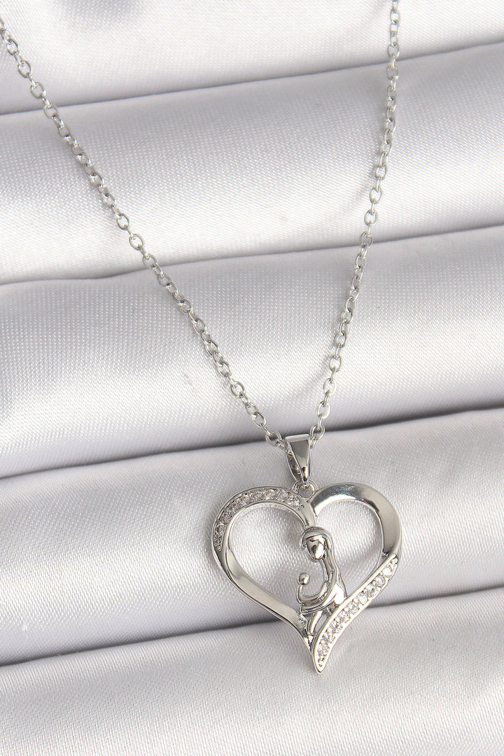 EBJ 316L Stainless Steel Silver Color Chain Zircon Stone Detailed Heart Model Women's Necklace - Esher