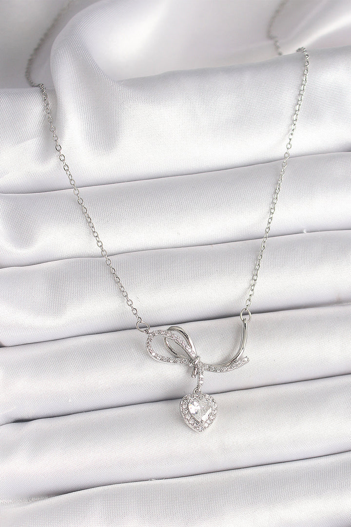EBJ 316L Stainless Steel Silver Color Chain with Zircon Stone Knot Pendant Heart Figure Women's Necklace - Yonkers