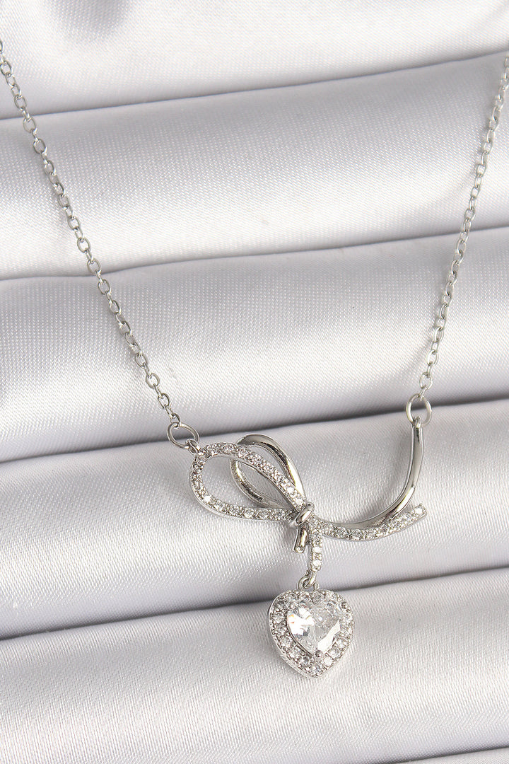 EBJ 316L Stainless Steel Silver Color Chain with Zircon Stone Knot Pendant Heart Figure Women's Necklace - Yonkers