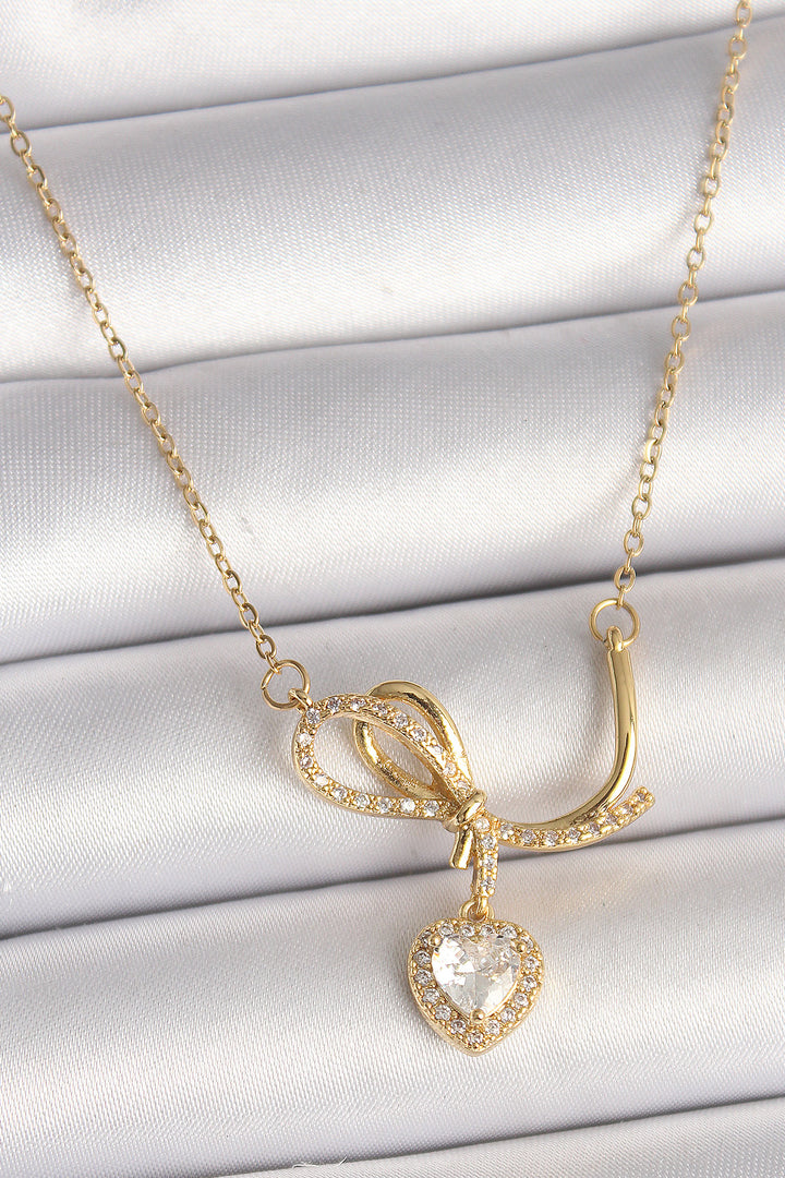 EBJ 316L Steel Gold Color Chain with Zircon Stone Knot Pendant Heart Model Women's Necklace - Bristol
