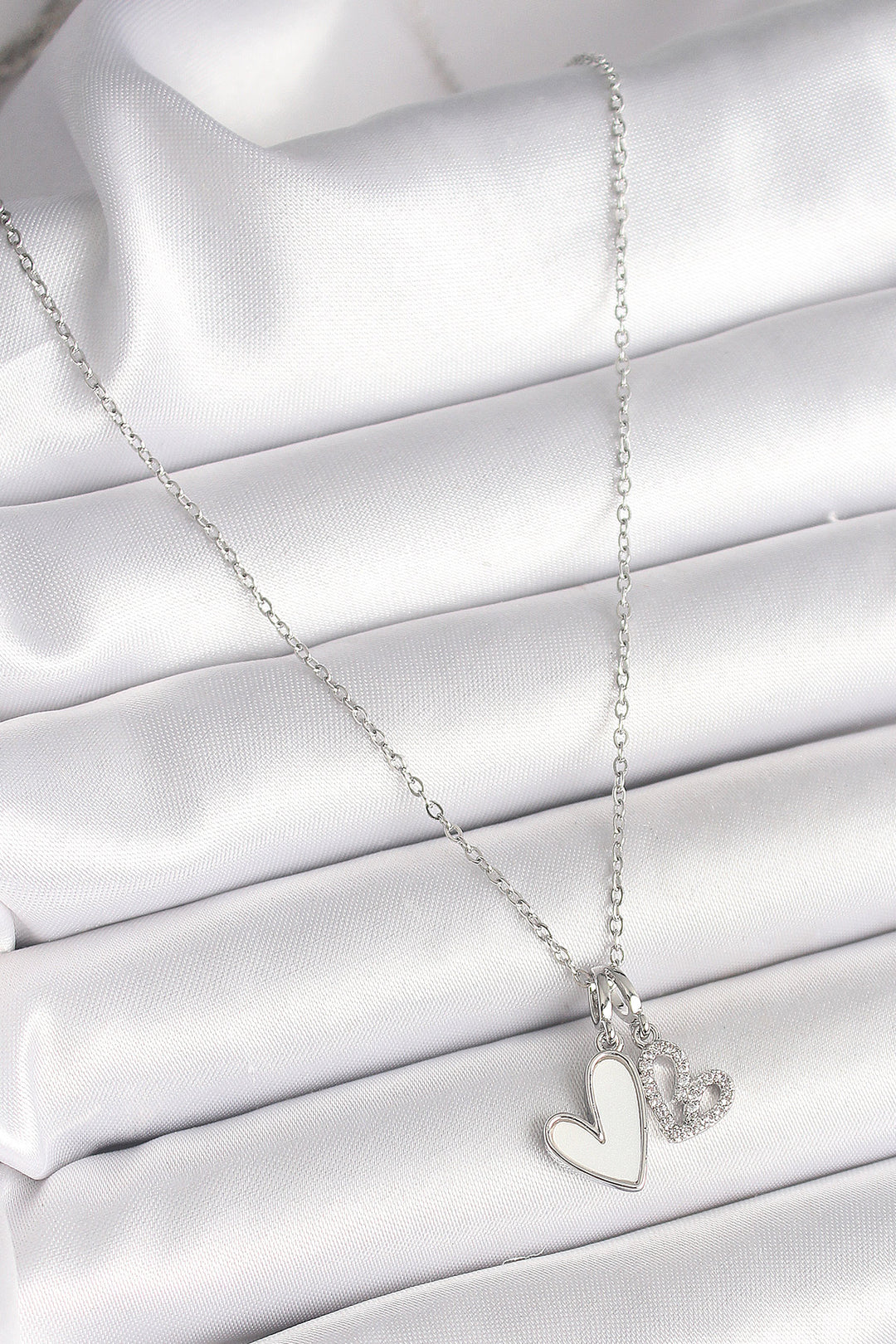 EBJ 316L Stainless Steel Silver Color Chain 2-Piece Pendant with Zircon Stone Heart Model Women's Necklace - Conway
