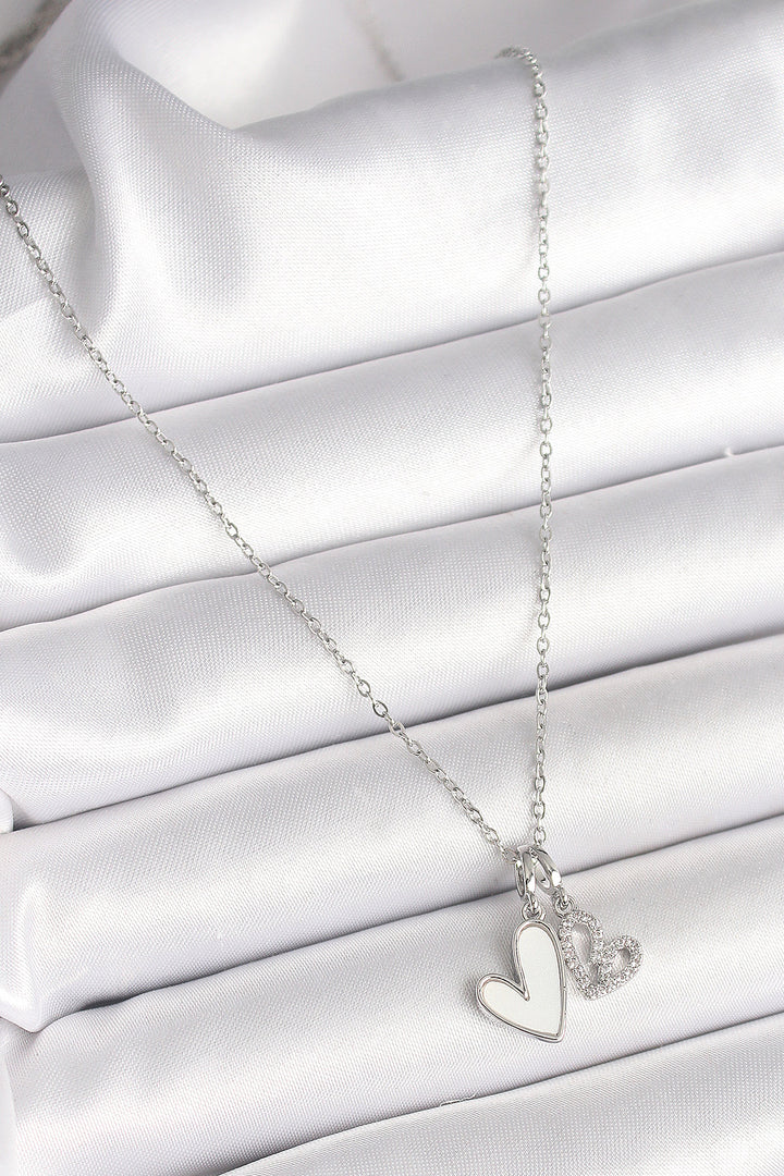 EBJ 316L Stainless Steel Silver Color Chain 2-Piece Pendant with Zircon Stone Heart Model Women's Necklace - Conway