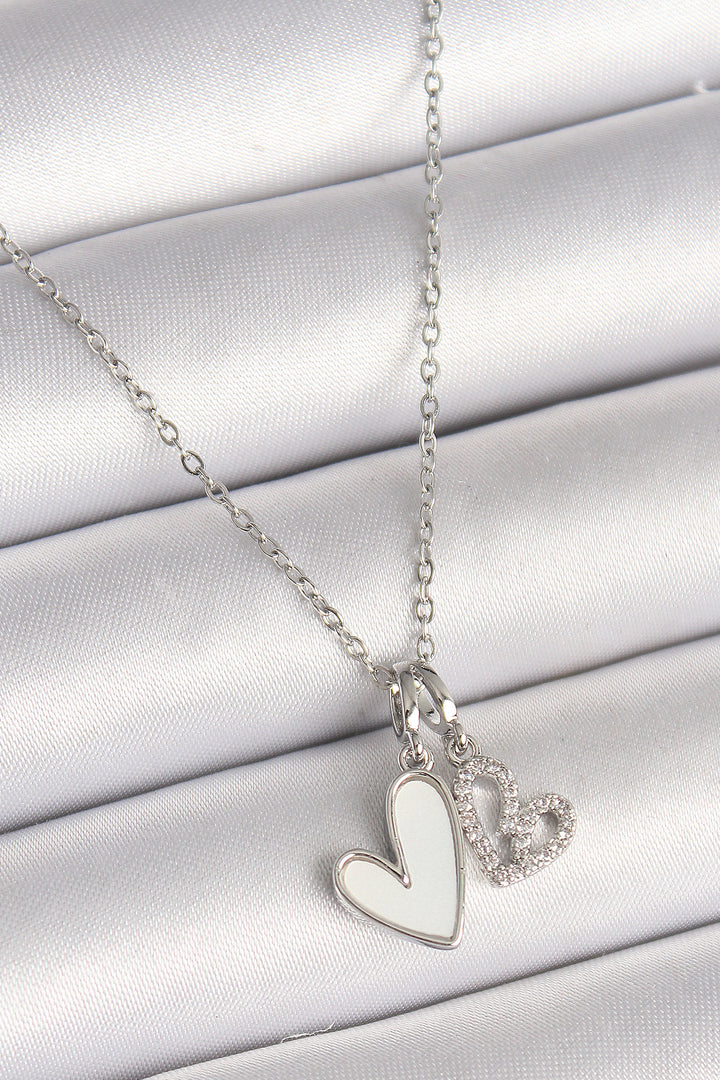 EBJ 316L Stainless Steel Silver Color Chain 2-Piece Pendant with Zircon Stone Heart Model Women's Necklace - Conway