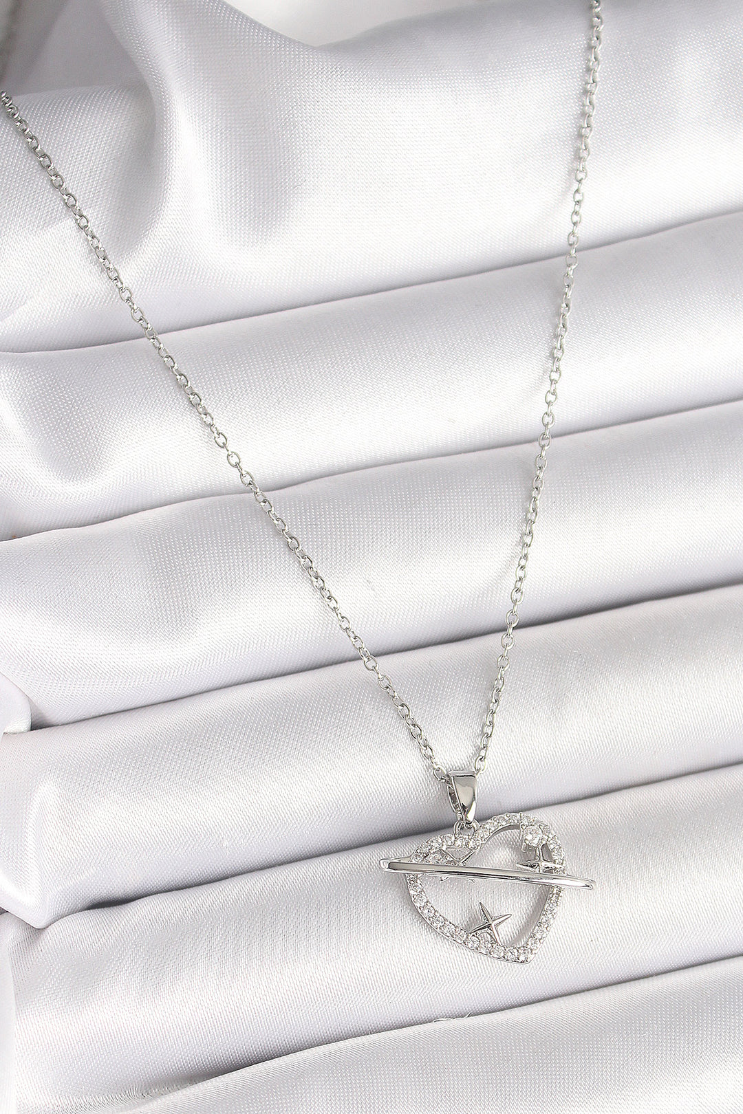 EBJ 316L Stainless Steel Silver Color Chain with Zircon Stone Heart Model Star Detail Women's Necklace - Irákleio