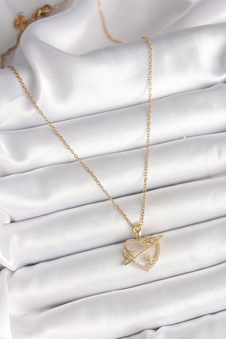 EBJ 316L Steel Gold Color Chain with Zircon Stone Heart Model Star Detail Women's Necklace - Hayes