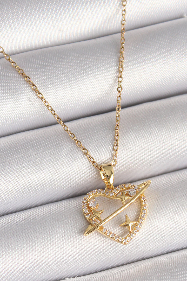 EBJ 316L Steel Gold Color Chain with Zircon Stone Heart Model Star Detail Women's Necklace - Hayes