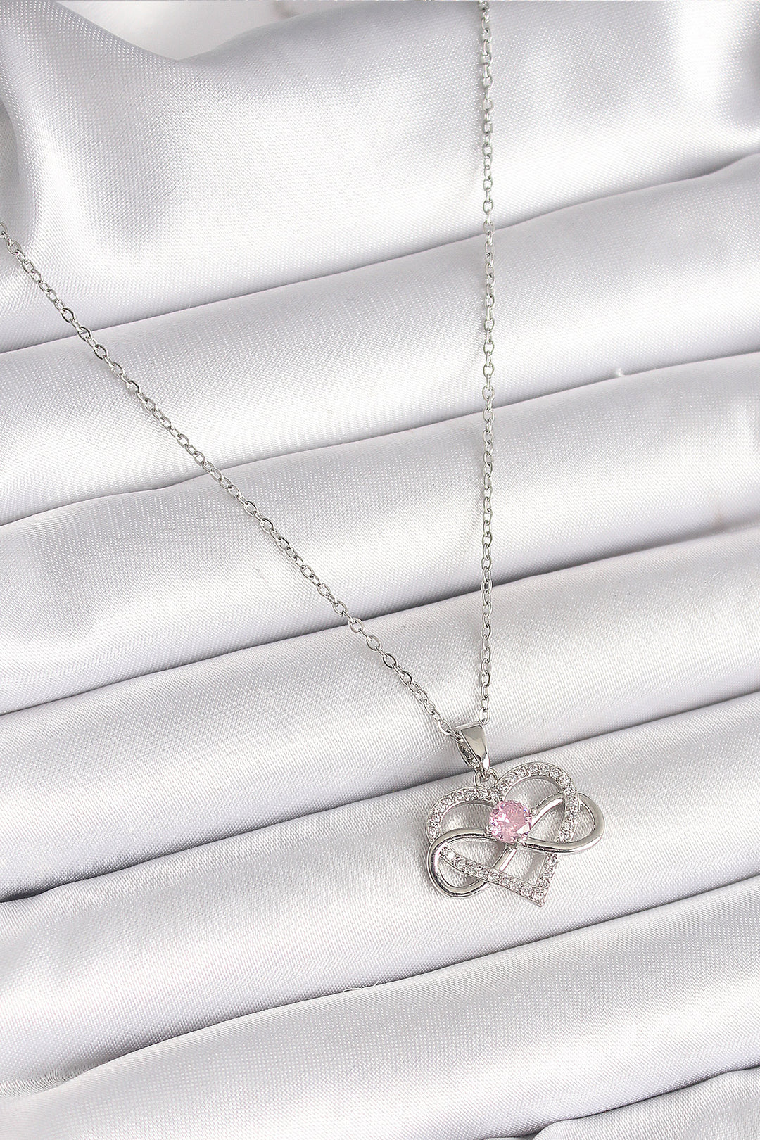 EBJ 316L Stainless Steel Silver Color Chain with Zircon Stone Infinity Heart Model Women's Necklace - Kaiserslautern