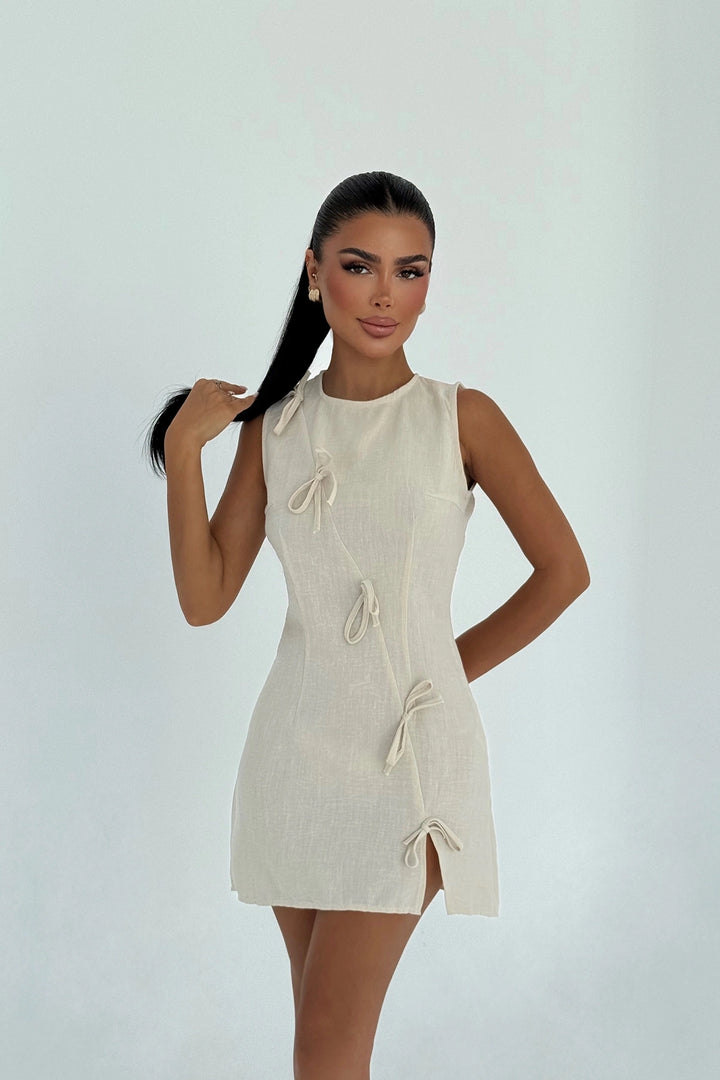 EYY Women Beige Kathy Mini Bow Dress - Huntington