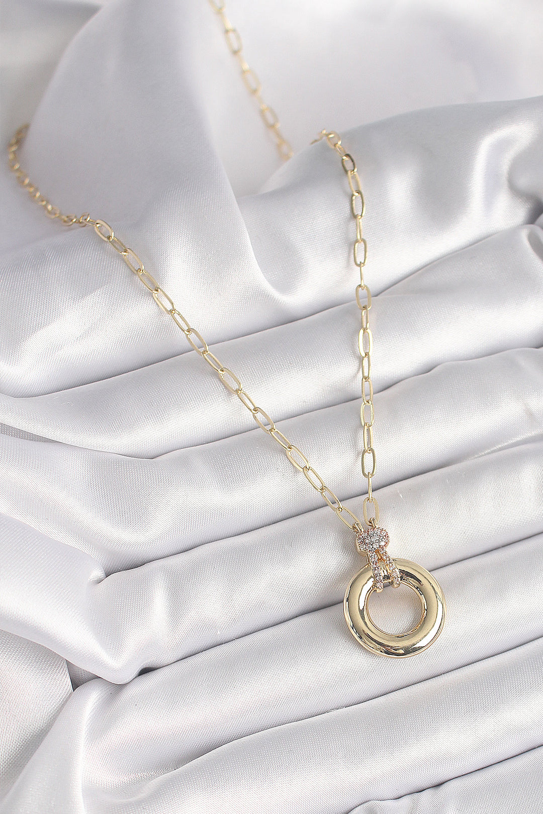 EBJ Rice Gold Color Zircon Stone Detailed Medal Model Women's Necklace - Calimaya