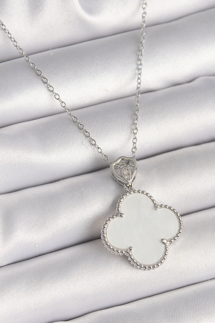 EBJ 316L Stainless Steel Silver Color Chain with Zircon Stone Detailed White Clover Model Women's Necklace - Boyarka