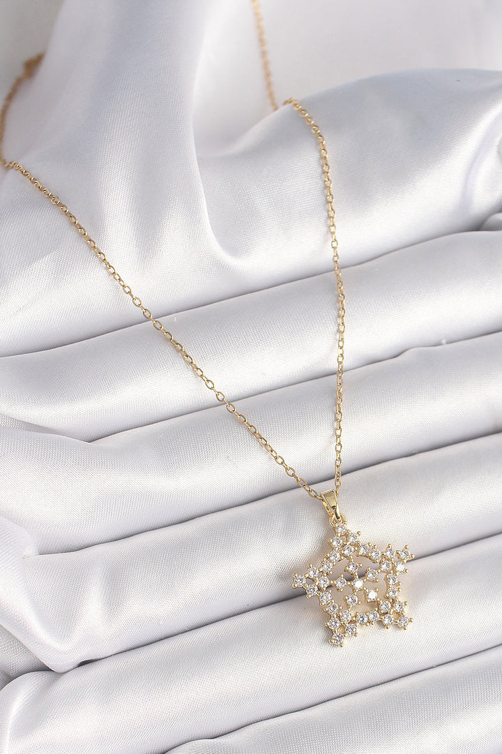 EBJ 316L Steel Gold Color Chain Snowflake Model Women's Necklace with Zircon Stone - Mitcham
