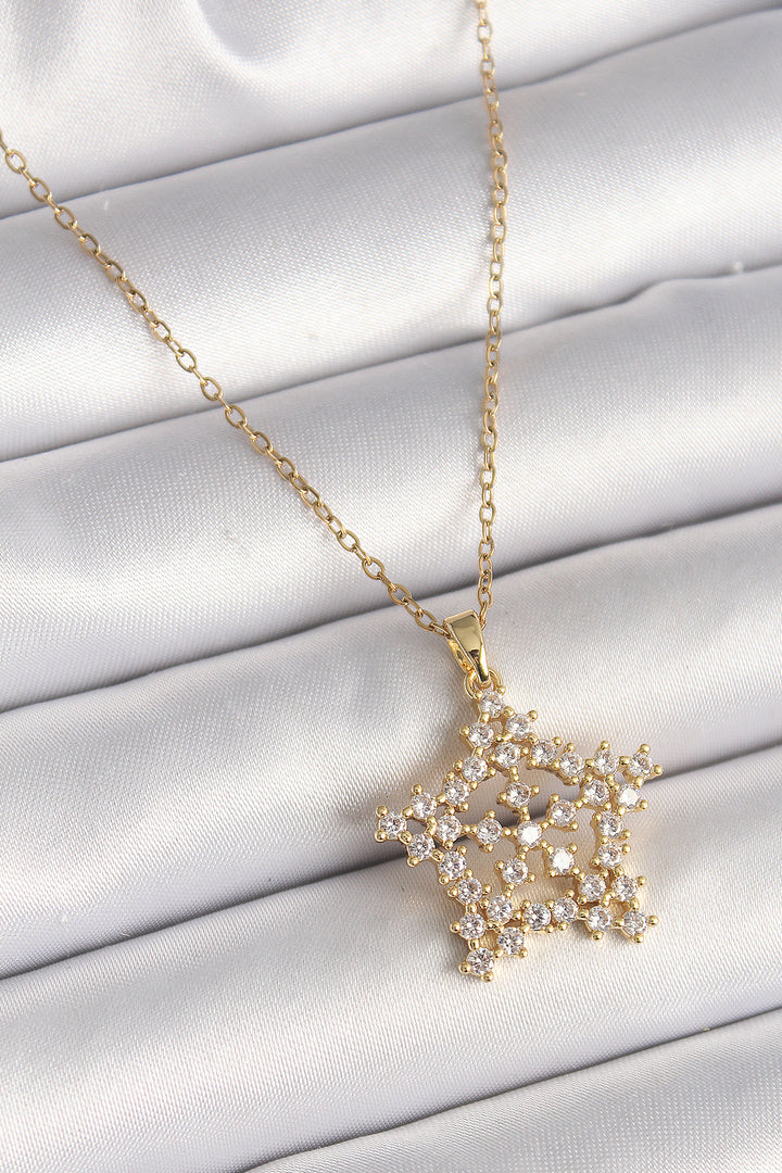 EBJ 316L Steel Gold Color Chain Snowflake Model Women's Necklace with Zircon Stone - Mitcham