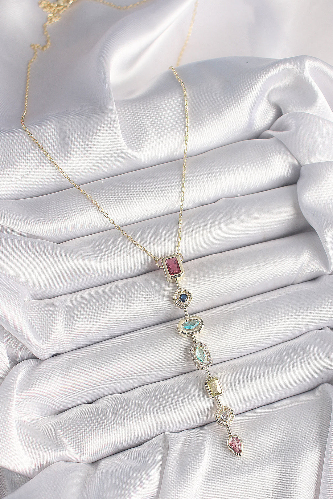 EBJ Rice Gold Color Baguette Necklace with Zircon Stone Décolleté Model Women's Necklace - Cagnes-sur-Mer
