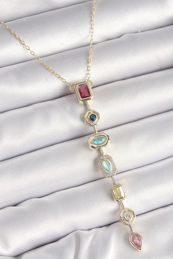 EBJ Rice Gold Color Baguette Necklace with Zircon Stone Décolleté Model Women's Necklace - Cagnes-sur-Mer